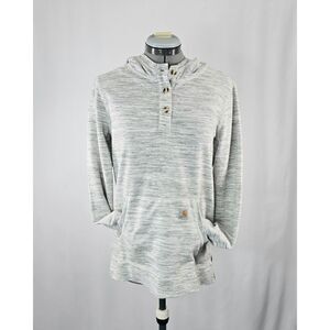 Women's Carhartt Gray Norwalk Henley Hoodie Knit Sweatshirt Pocket Fitted Size M
